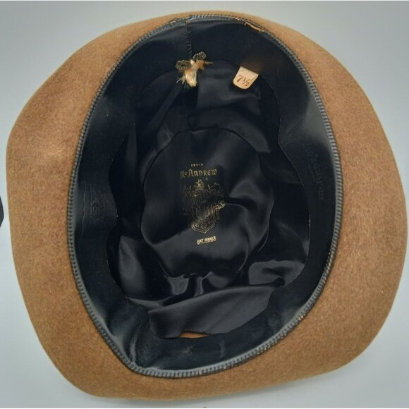 Hat Bowler Kevin McAndrew Brown Union Tag Size 7.5 Roderick St. Johns Feathers - Picture 10 of 16